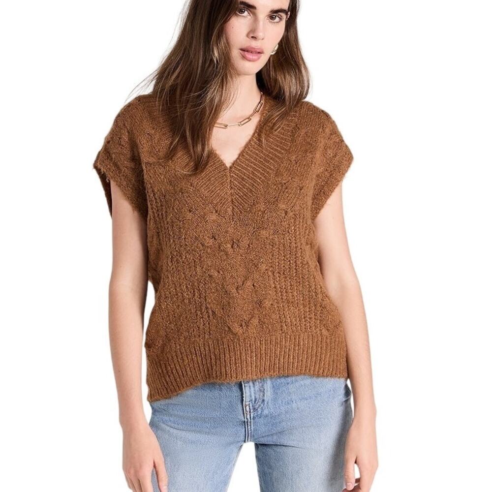 Pistola (S) Kiran Vest Camel Brown Knit Relaxed Fit Quiet Luxury Sweater Vest